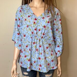 Lane Bryant Blue Floral Banydoll Top Sz 22/24